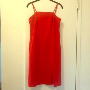 Cherry red spaghetti strap dress with front slit